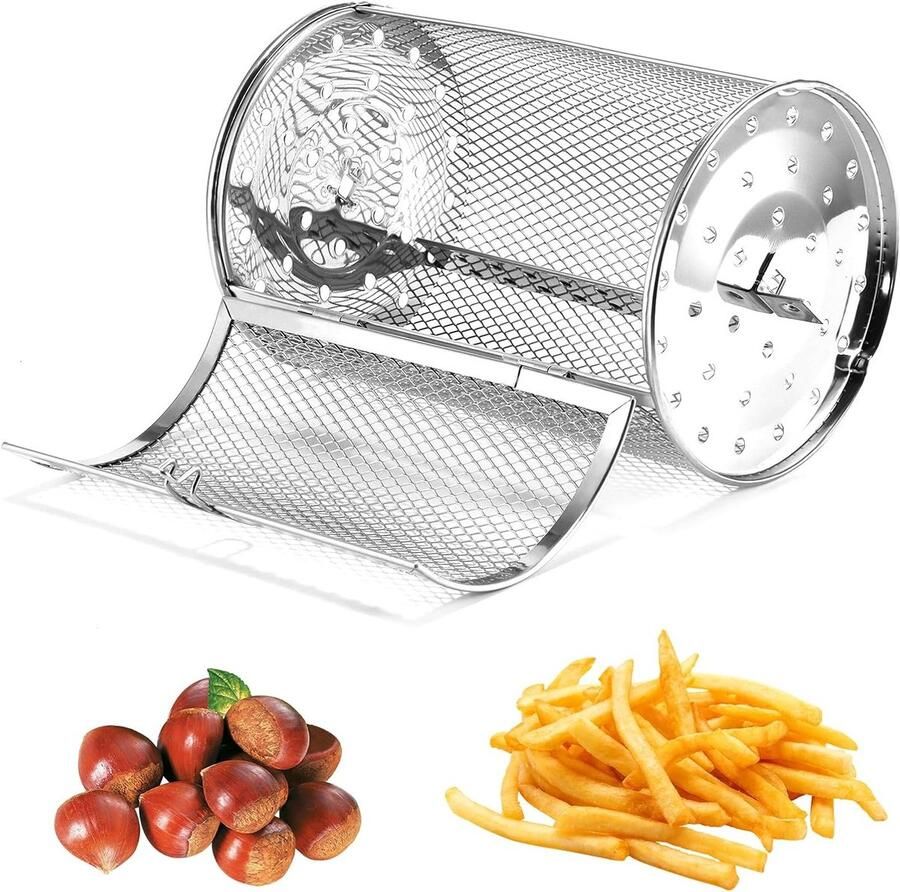 Stainless Steel Air Fryer Mandje voor 360° Rotisserie Grillrooster en Ovenaccessoires voor Noten en BBQ 12x18cm