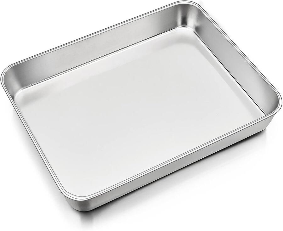 RVS Bakplaat voor Oven Rectangulaire Casserole en Taartvorm 31x24x5cm Ideaal voor Bakken Roosteren en Serveren Vaatwasserbestendig en Gezond Gebruik