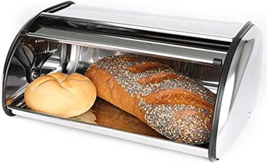 Stainless Steel Bread Bin with Roll Lid 36 x 23 x 15 cm