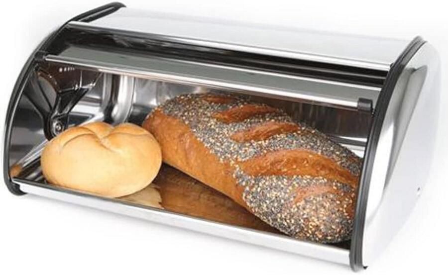 Stainless Steel Bread Bin with Roll Lid 36 x 23 x 15 cm