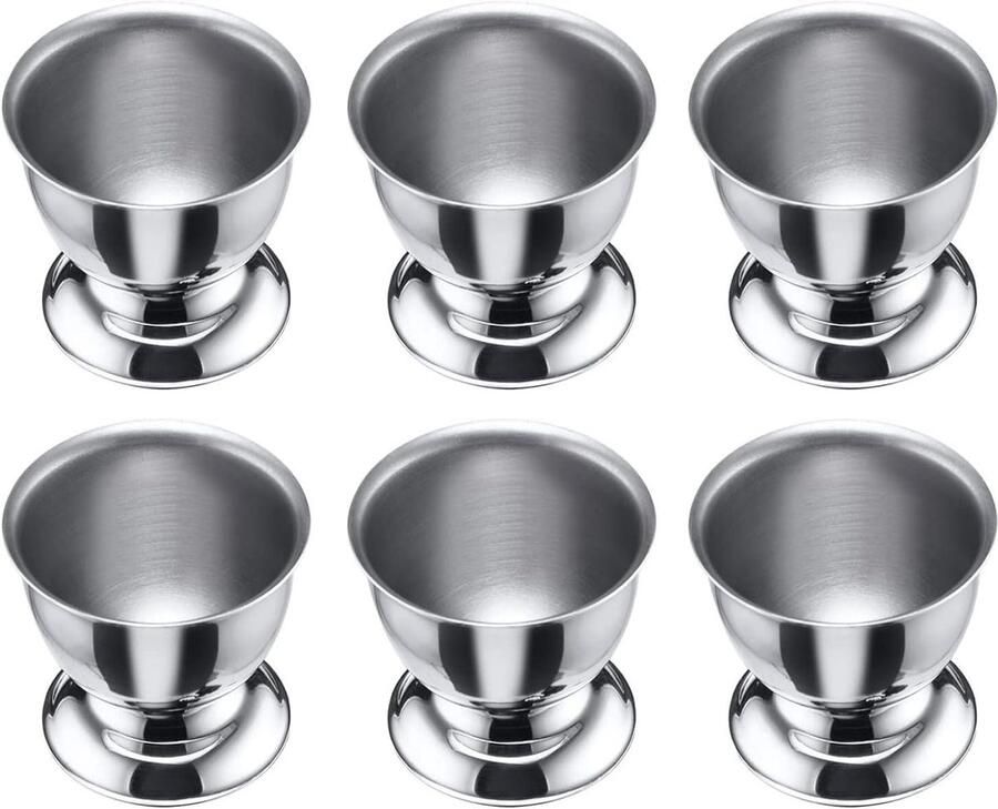 Stainless Steel Egg Cup with Base Stackable Set of 6 Egg Holders Tray Silver