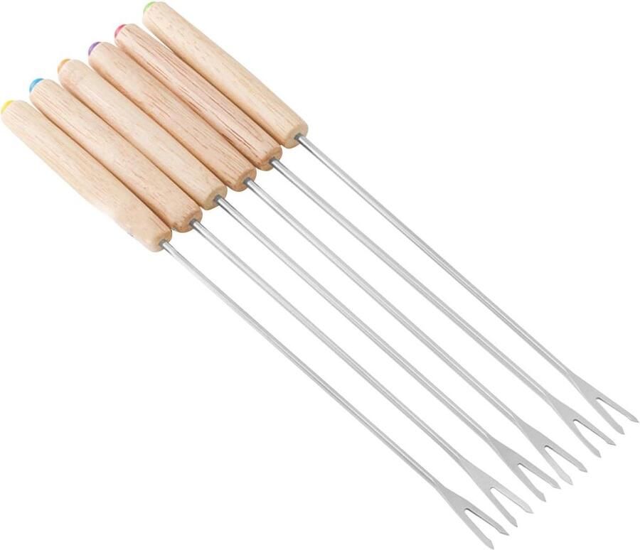 Stainless Steel Fondue Forks Fondue Forks Fondue Sticks Wooden Handle for Party Picnic Camping with Heat Resistant for Chocolate Cheese