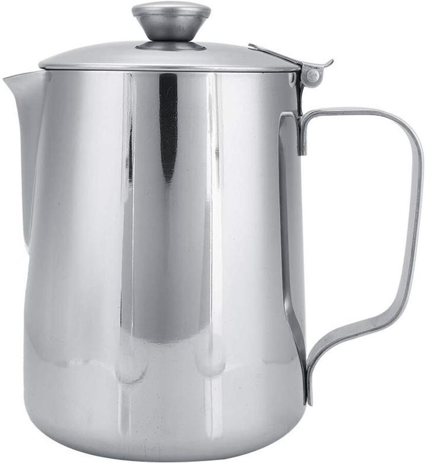 Stainless Steel Melkopschuimer 600ml met Deksel Ideaal voor Latte Art en Espresso