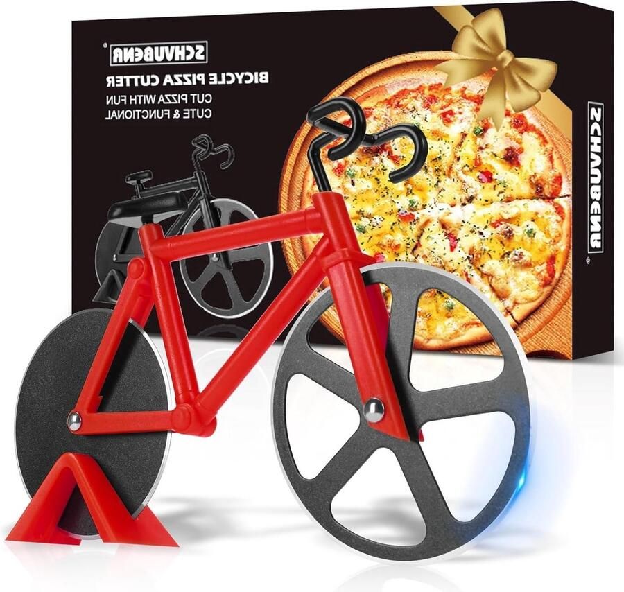 Stainless Steel Pizzasnijder met Dubbele Snijdraad en Stand Grappige Keuken Gadgets voor Feestjes en Cadeaus Rood
