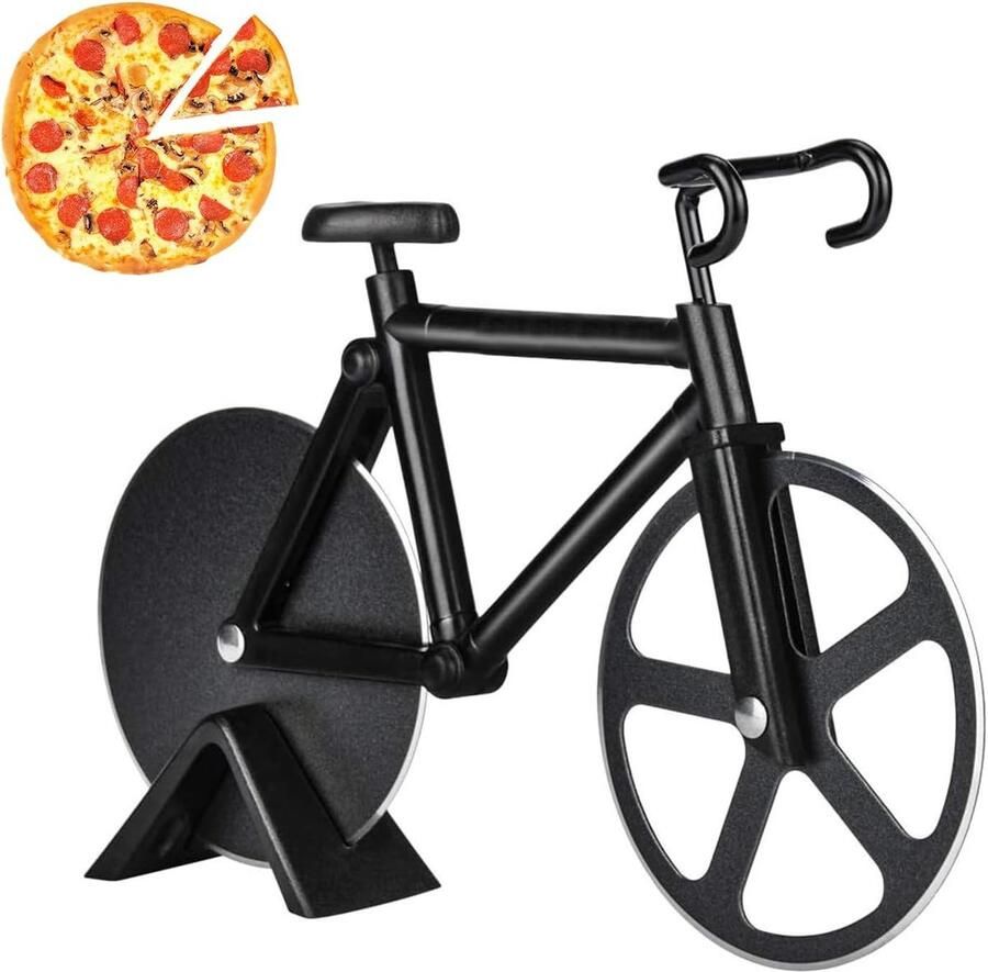 Stainless Steel Pizzasnijder met Houder voor Thuis en Keuken 18 cm Zwart Ideaal voor Pizzaliefhebbers Snijden Keukenaccessoires