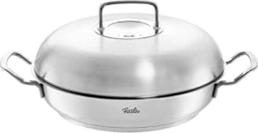 Stainless Steel Serving Pan Ø 28 cm Round Casserole with High Space Lid 3.0 L Induction Compatible Silver Finish