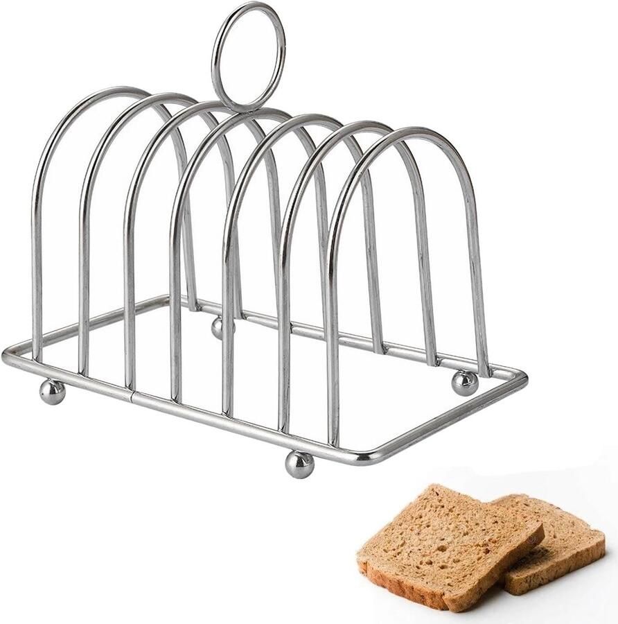 Stainless Steel Toaster Stand met 6 Slots Broodstandaard voor Koelen en Serveren van Toast Zilver (14.5 x 8 x 8 cm)