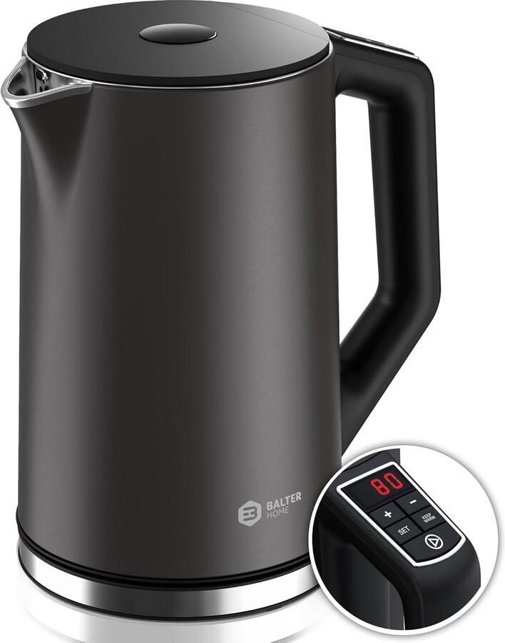 Stainless Steel Waterkoker met Temperatuurinstelling 40 °C 100 °C 1.5 L 2200 W Dubbellaags BPA-vrij Stille en Draadloze Waterkoker