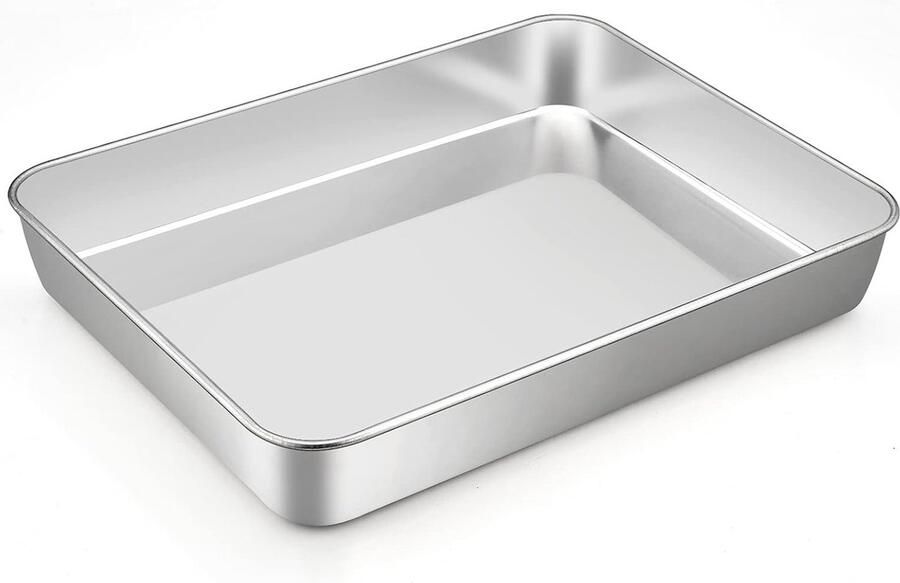 Stalen bakplaat 31.5 x 24.6 x 4.8 cm diepe ovenvorm voor bakken braden en serveren vaatwasserbestendig en veilig voor voedsel