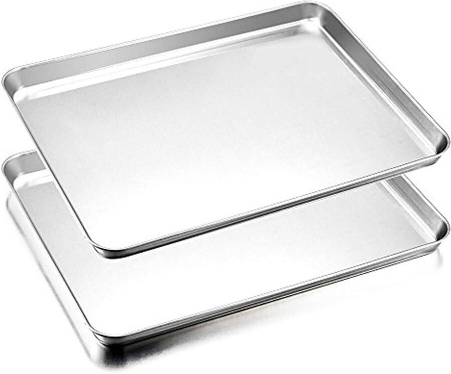Roestvrijstalen bakplaat set van 2 40 x 30 x 2 5 cm rechthoekig ideaal voor bakken en serveren gemakkelijk schoon te maken en vaatwasserbestendig