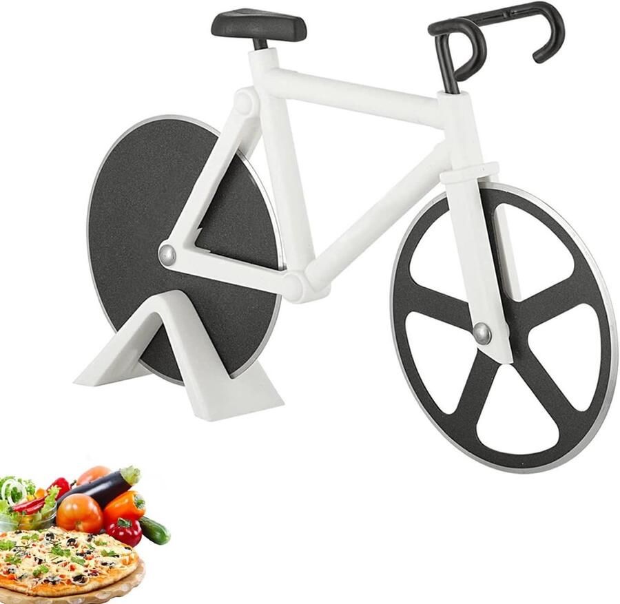 Stalen pizza snijder met antiaanbaklaag in de vorm van een fiets scherp snijwiel voor pizza en pannenkoeken ideaal voor feestjes en cadeau's