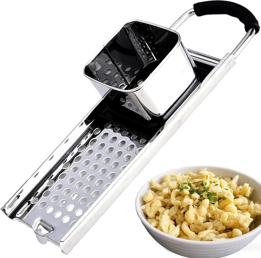 Stalen Spätzle-vliegtuigdeegwaren Roestvrijstalen Spätzle Spätzle-rasp en Deegschraperhandmatig Pasta-koken Bewerkt met Spätzle Schraper Afmetingen: 32.5 x 11 x 6.5 cm