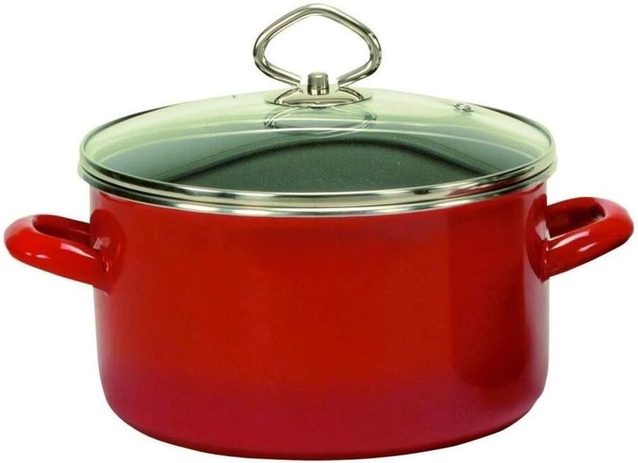 Stalen Steelpan Kookpan Koken en verwarmen Binnen diamantglazuur 24 cm Rood