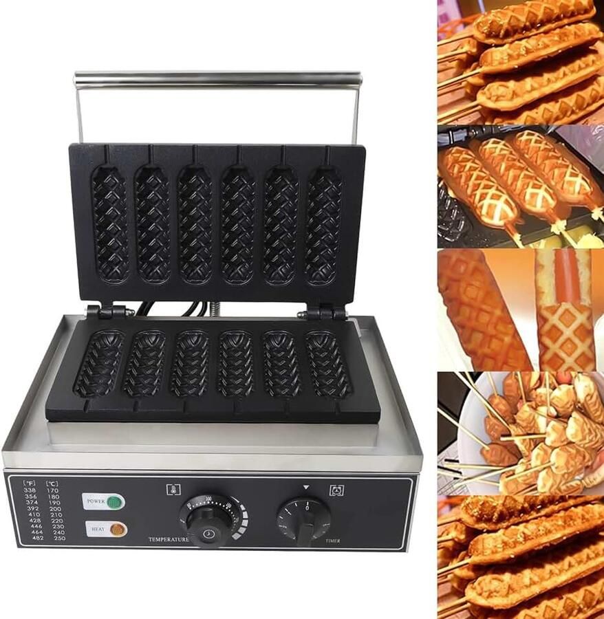 Stalen wafelijzer wafel frietmaker churros maker corn dog steel wafelijzer wafel op steel commercieel wafelijzer 1500 W 6 stuks