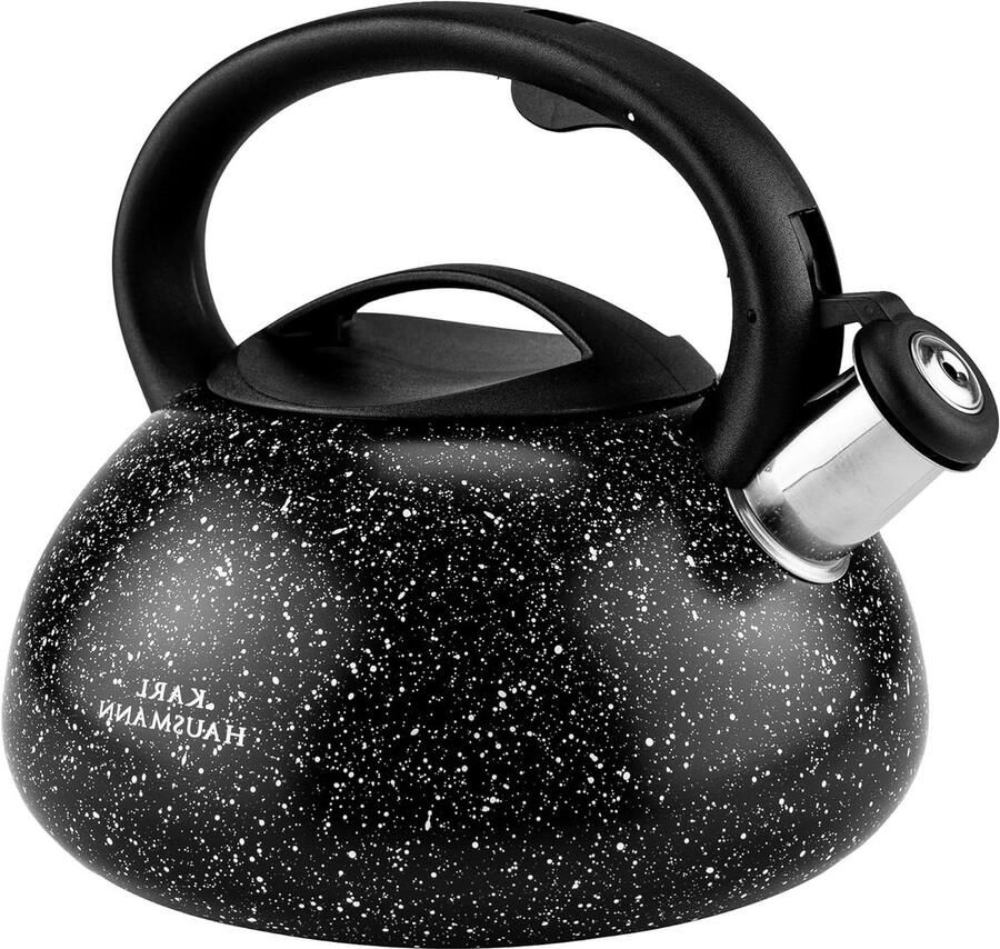 Stalen Waterkoker Fluitketel Theeketel Water Koken Cool-Touch Handvat 3 Liter Zwart Marmer