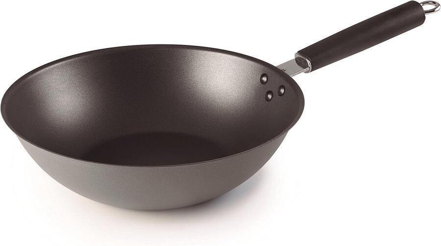 Stalen Wok Roerbakpan Lekker Koken Antiaanbaklaag 28 cm Zwart