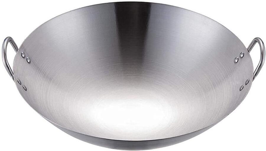 Stalen Wokpan Roerbakpan Authentiek Koken Handgehamerd Ontwerp 43 cm Zilver