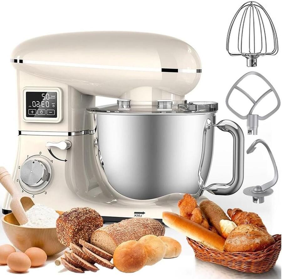 Stand Mixer Keukenmixer Voedselmixer Bakken en Maken Krachtige 1600W Motor 6.5QT Kom Wit