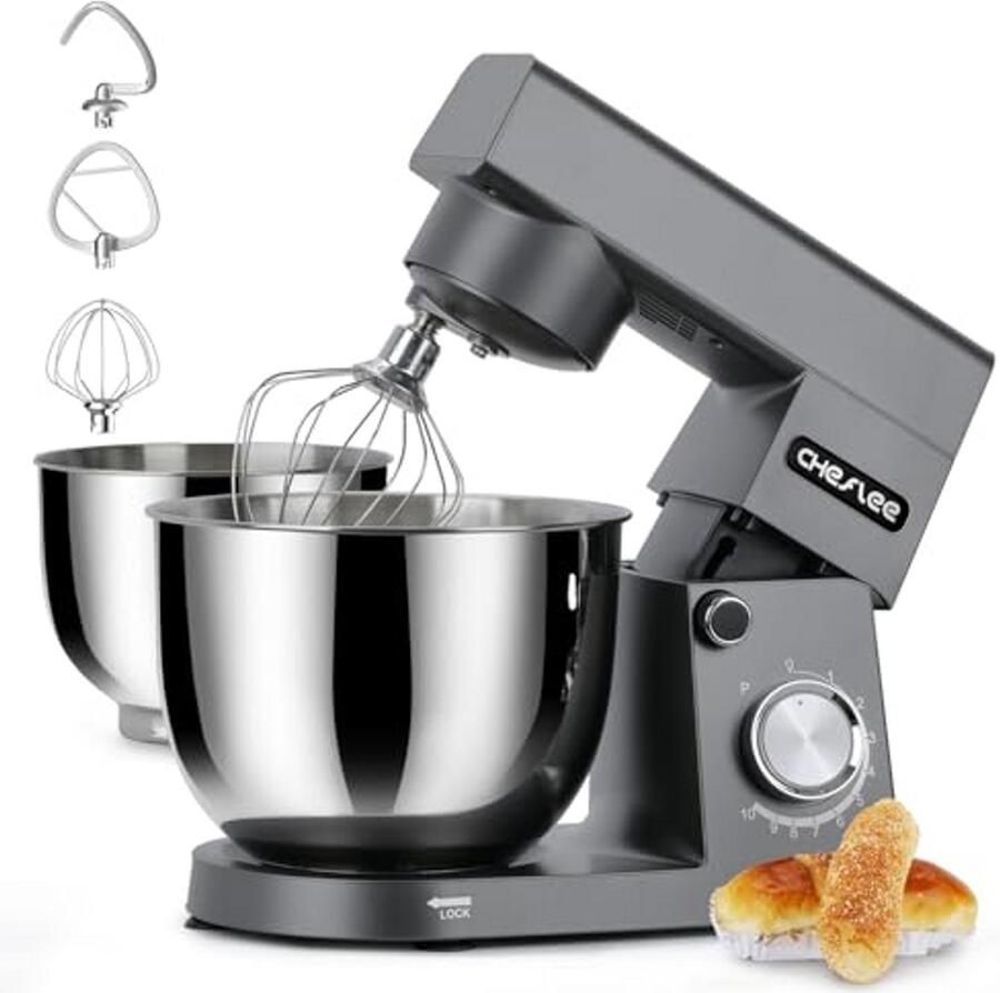 Standmixer 1500W Keukenmachine met RVS Kommen en 10 Snelheden