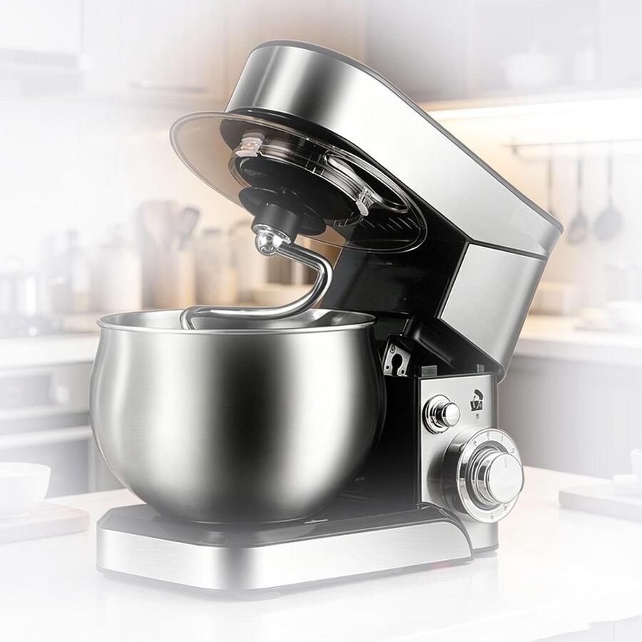 Standmixer Keukenmachine Keukenmixer Deegmixer Thuis Bakken 6 Snelheden Kantelbaar 5L Kom Zilver Zwart