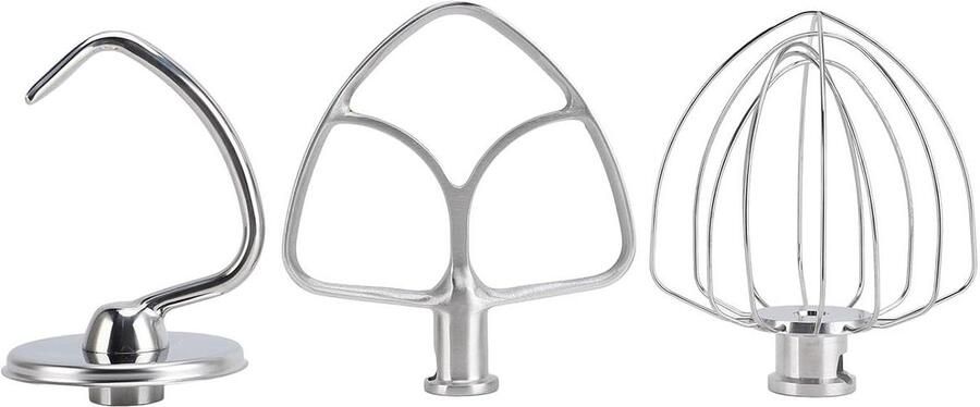 Standmixer Opzetstukken Keukenmixer Accessoires Bakken en Mixen 3-Delige Roestvrij Staal Set 45 5QT Zilver