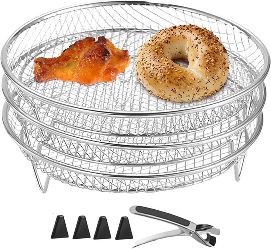 Stapelbaar Airfryer Rek RVS Grillmand en Dehydrator voor Meer Kookruimte