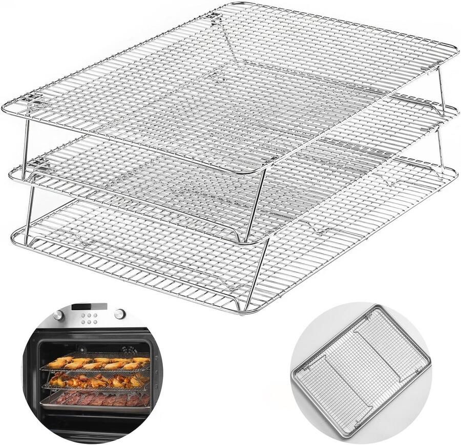 Stapelbaar Koelrek voor Bakken 3 Niveaus 12x16.5 Oven- en Vaatwasserbestendig