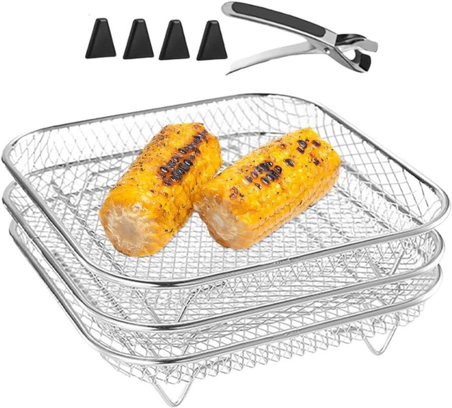 Stapelbaar RVS Airfryer Rooster Set voor Grillen en Drogen
