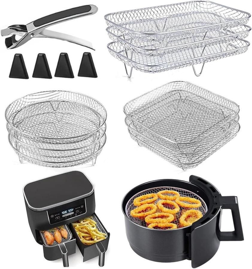 Stapelbare Airfryer Racks Heteluchtfriteuse Accessoires Gerechten Bereiden Food-grade RVS 21x21cm Zilver