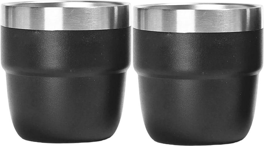 Stapelbare Cups Espresso Mokken Koffie Drinken Vacuüm Geïsoleerd 4 oz 2 Stuks Zwart