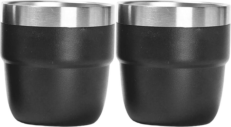 Stapelbare Cups Espresso Mokken Koffie Warm Houden Vacuüm Geïsoleerd 4oz Set van 2 Zwart