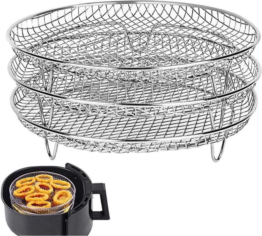 Stapelbare Dehydratorrekken van Roestvrij Staal voor Luchtfriteuse Set van 3 Accessoires voor 4.2QT-5.8QT Airfryer