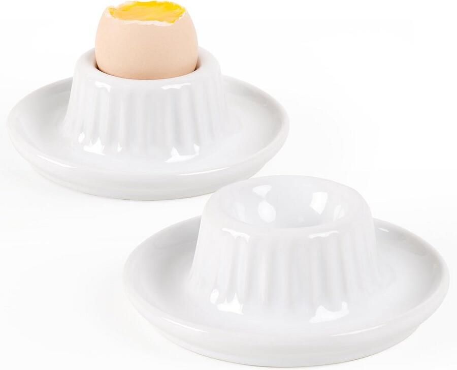 Stapelbare Eierdopjes Set van 2 met Bord Porseleinen Eierhouder voor Zacht & Hardgekookt Ei