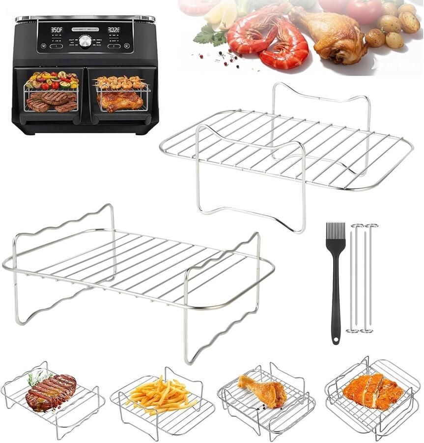 Stapelbare grill van 304 roestvrij staal voor airfryers met twee compartimenten (7 6L-10 4L). Compatibel met Ninja Foodi Max AF400EU 9 5L Cosori CAF-R901-AEU 8 5L Russell Hobbs