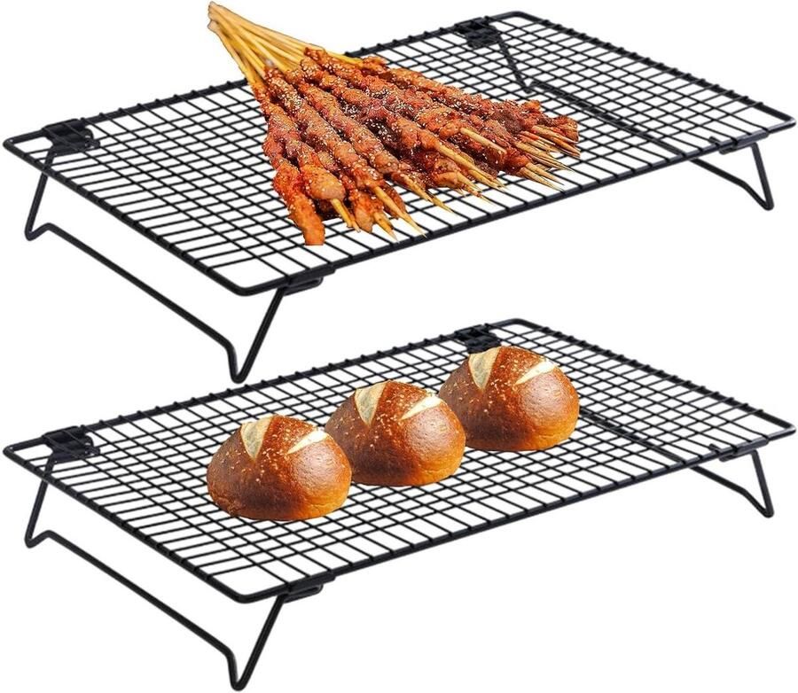 Bakrek Stapelbaar Koelrek Keuken Bakken Grillen Drogen Ruimtebesparend Ontwerp 34 x 24 cm Zwart