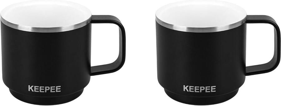 Stapelbare Koffiebekers met Hendel Vacuüm Isolerend RVS Espresso Kopjes (2 Stuks)