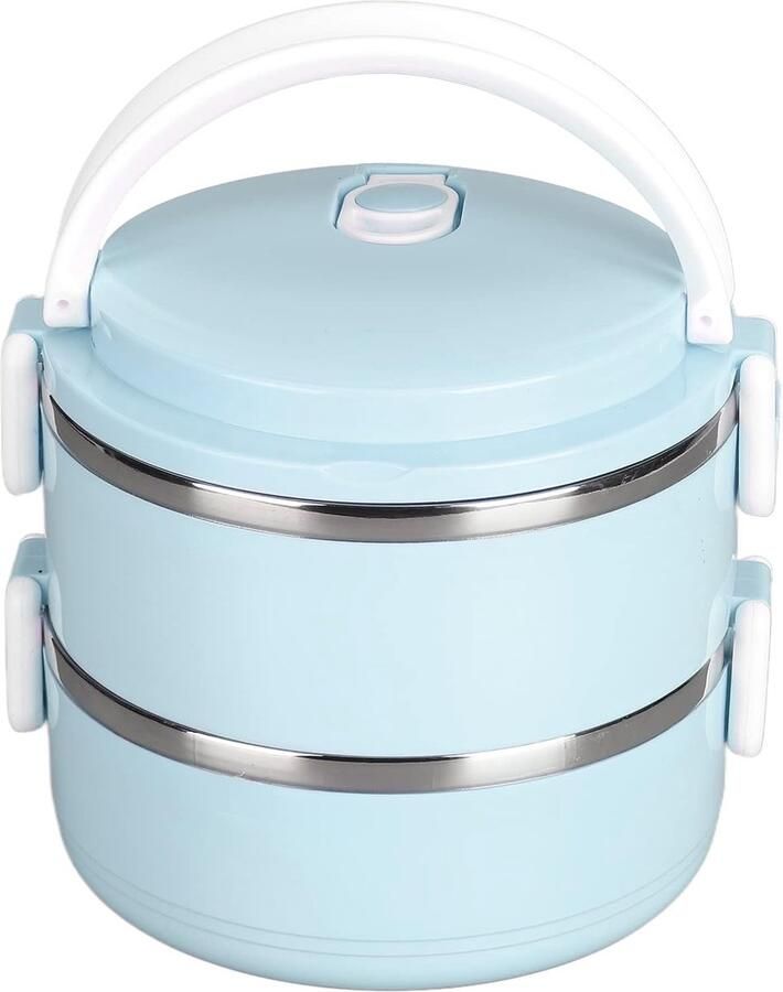 Stapelbare Lunchbox Thermos Lunchtrommel Warme Maaltijden Vervoeren Dubbele Voedselcontainers Blauw
