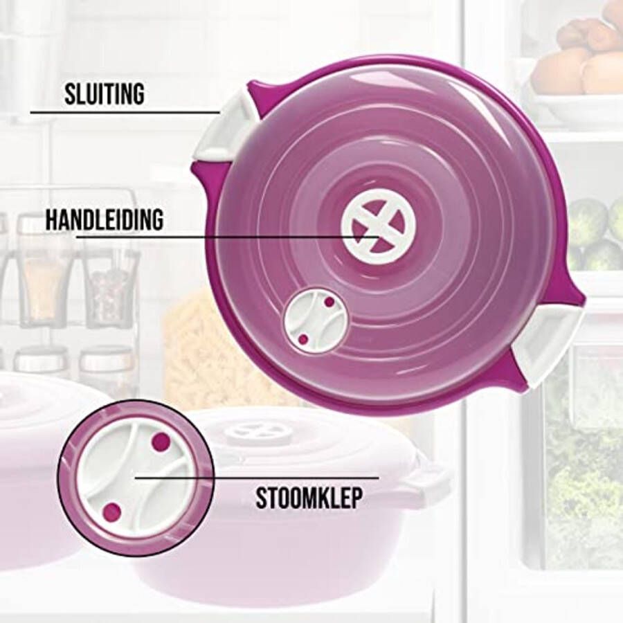 Stapelbare Magnetronkomset van 2 1 8 Liter met Stoomventiel Vaatwasserbestendig en Ruimtebesparend