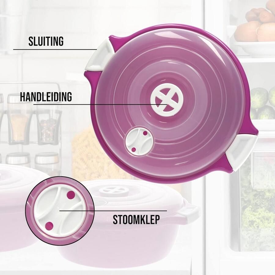 Stapelbare Magnetronkomset van 2 1 8 Liter met Stoomventiel Vaatwasserbestendig en Ruimtebesparend