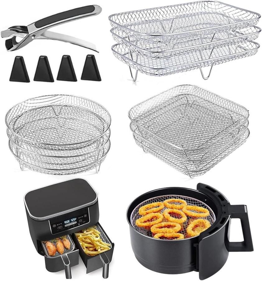 Stapelbare Racks Airfryer Accessoires Extra Kookruimte Food-grade Roestvrij Staal 3 Stuks Zilverkleurig