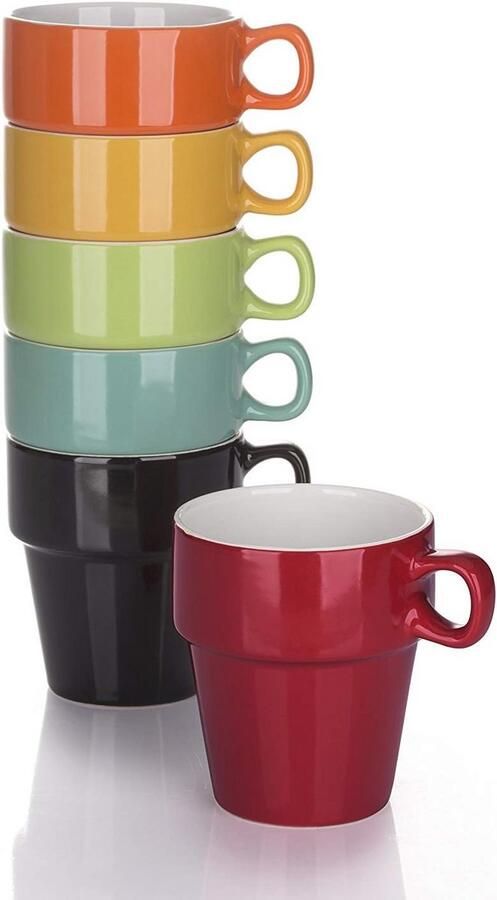 Stapelbare Set van 6 Kleine Espresso Kopjes 60ML Theekopjes met Ruimtebesparende Stand