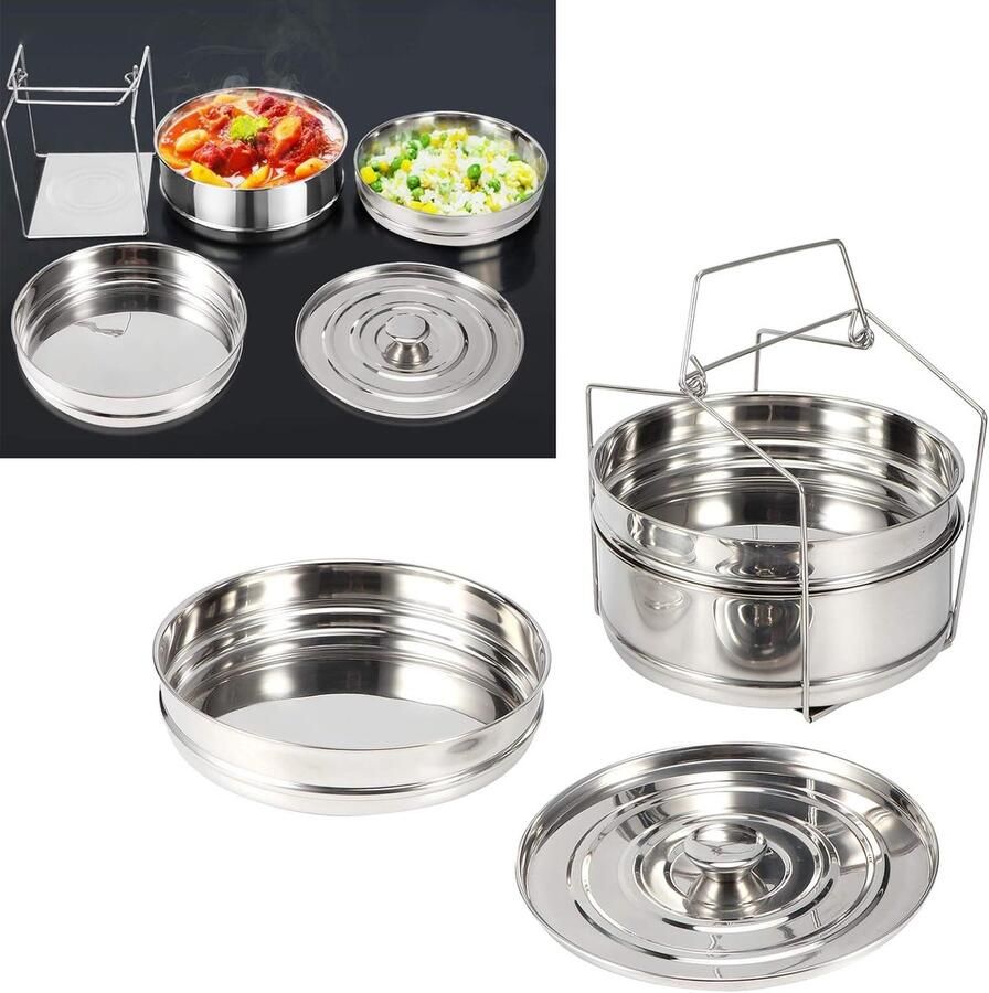 Stapelbare Stoominzetpannen Stoomkoker Set Gezond Koken Roestvrij Staal 47 x 19 cm Zilver