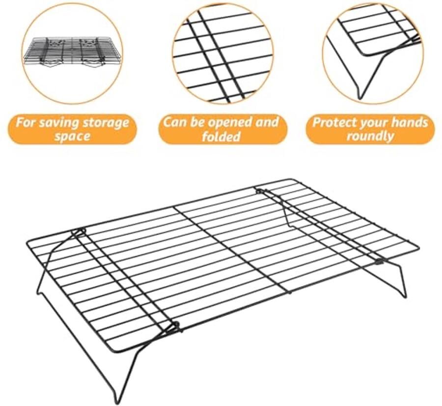 Stapelbare Taartroosters 2 Stuks 3-laags Afkoelrooster voor Cake Grillen en Gebak Zwart Roestvrij Staal 40 x 25 x 7 5 cm