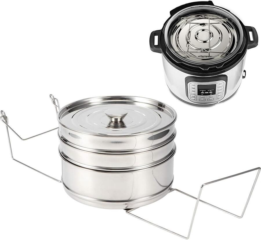 Stapelen Stoominzetstukken met Sling voor Druk Cooker Accessoires Pot-in-Pot Koken Bakken Casseroles en Lasagne Pannen Voedselstomer voor Druk Cooker met Vervangbare Deksel