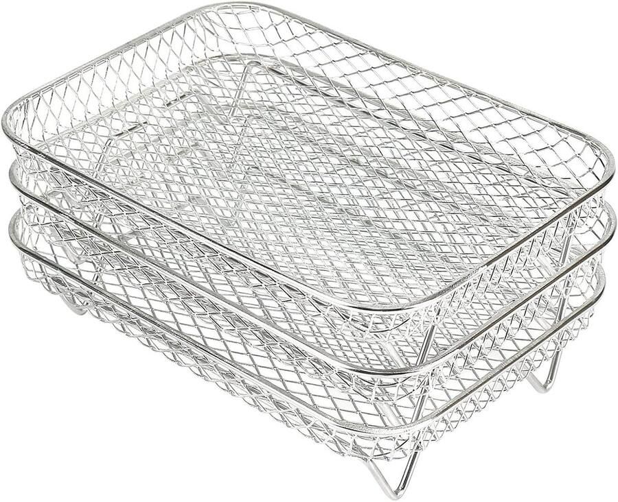 Stapelhoogte Air Fryer Rookmand 3 Laags 304 RVS Geschikt voor Droogmachines en Ovens Multifunctionele Accessoires (20 x 15 x 10 cm)