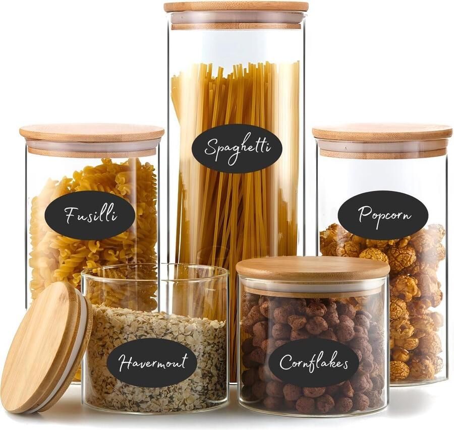 Stars Voorraadpotten 5 Delige set Glas met deksel Duurzaam Gratis Herschrijfbare Stickers & Pen Snoeppot Glazen voorraadpotten