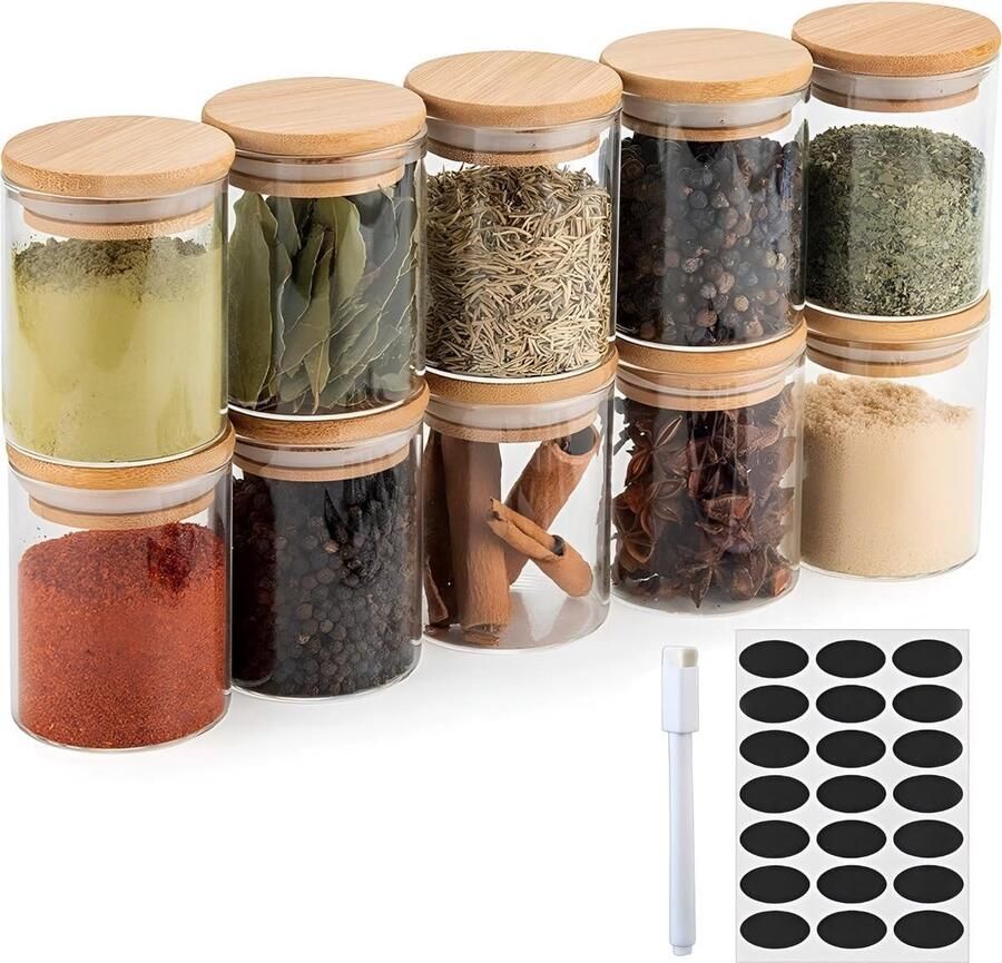Stars Voorraadpotten Glazen Potjes Met Deksel 280 ML 10 Delige Set BPA-vrij Gratis Pen & Herschrijfbare Stickers Snoeppot