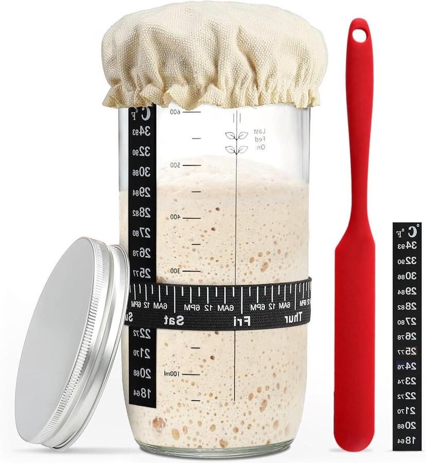 Starter Set Fermentatie Glas Zelf Brood Maken Complete Accessoires 730 ml Transparant