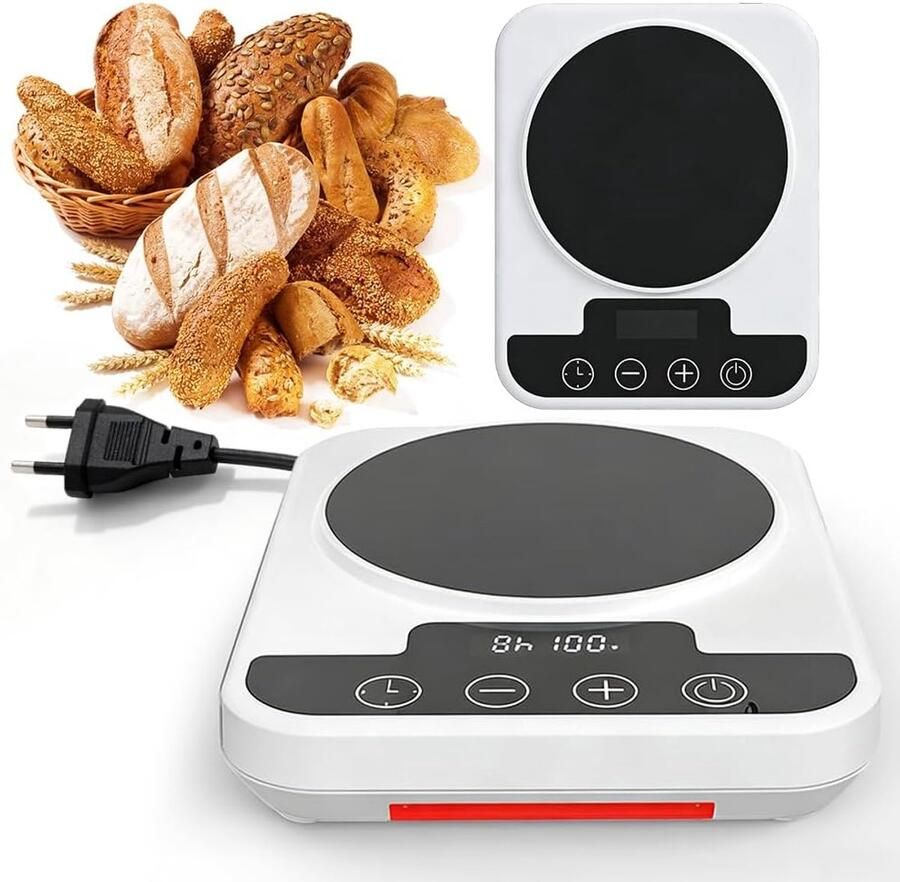 Verwarmingsmat voor zuurdesemstarter Digitaal display Timer van 1–12 uur Warmhoudplaat Nauwkeurige temperatuurregeling 21–38°C Geschikt voor brooddeeg‑fermentatie en thuisbakken ABS Wit Fermentatieverwarmer Thermostaat