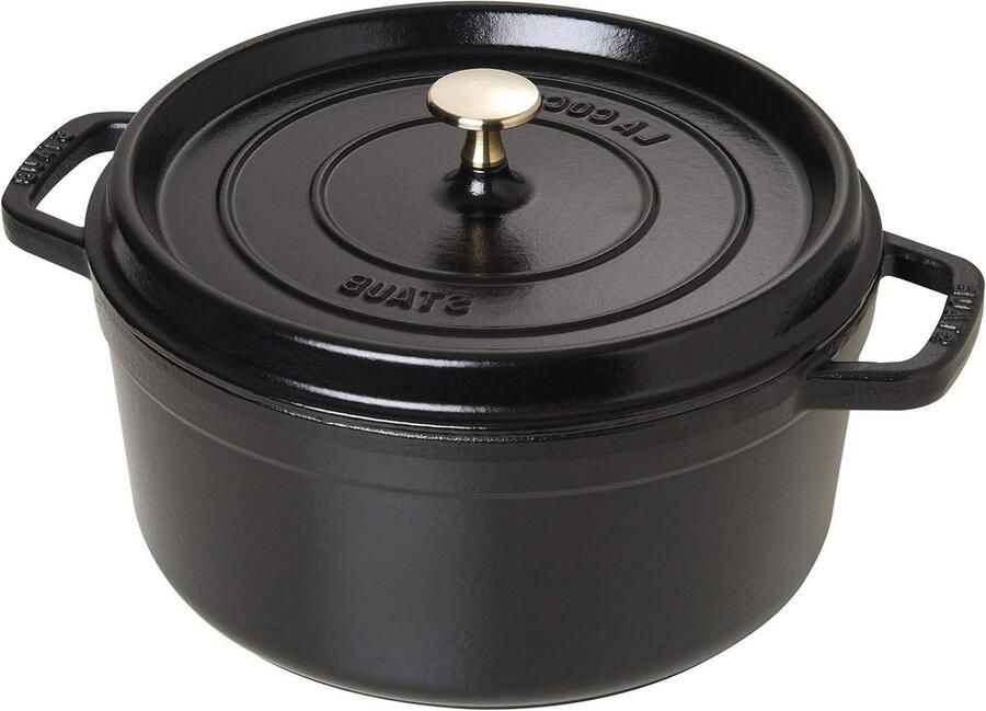 Gietijzeren Braadpan Casserole Schaal Langzaam Koken Speciale Druppelstructuur Deksel 5 Liter Inhoud Zwart